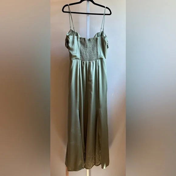 Reformation Hensley Ruched Artichoke Green Midi Dress Sz 12 - Picture 2 of 11